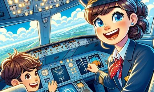 Sofia, una pilota, è nel cockpit del suo Boeing 737, con un sorriso radioso e occhi brillanti di eccitazione. Indossa una elegante uniforme blu scuro con una sciarpa rossa e i suoi capelli castani sono raccolti in un chignon ordinato. Accanto a lei c'è Marco, un ragazzo di 12 anni, suo copilota. Ha i capelli castani in disordine e indossa un berretto da pilota. Guarda con ammirazione gli strumenti di volo, pronto ad apprendere. Sullo sfondo, nuvole bianche e soffici si estendono all'orizzonte, mentre il cielo è di un blu intenso, illuminato dal sole. La scena si svolge nel cockpit, dove le luci degli strumenti lampeggiano e il rumore dei motori risuona dolcemente. Sofia e Marco si preparano a decollare verso una nuova avventura, circondati dall'eccitazione di un volo imminente, con mappe e appunti sparsi intorno a loro, simbolo della loro preparazione e entusiasmo.