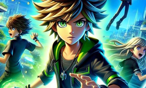En el centro de la imagen, Axel Vortex, un chico de doce años, se muestra decidido. Tiene el cabello despeinado que desafía la gravedad, ojos verdes llenos de valor y lleva un traje verde y negro que brilla con energía. Su rostro expresa una intensa concentración mientras crea un vórtice luminoso a su alrededor. A su derecha, Max, también de doce años, se convierte en un destello de luz. Con cabello rubio y ojos azules brillantes, se mueve rápidamente, esquivando ataques de un enemigo, listo para apoyar a Axel. Al fondo, Luna, una chica de doce años, manipula la gravedad. Con largos cabellos negros y ojos violetas, flota ligeramente sobre el suelo, creando una burbuja gravitacional para ayudar a Axel. La escena tiene lugar en Nova Ciudad, una metrópoli futurista con edificios brillantes y vehículos voladores en un cielo azul. Axel y sus amigos están unidos en una batalla épica contra El Destructor, un villano que absorbe la energía de la ciudad. Axel concentra toda su energía para crear un vórtice luminoso, mientras sus amigos lo rodean, listos para ayudarlo en esta lucha heroica.