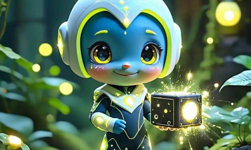 Tiko, un pequeño ser de ojos amarillos brillantes y piel azul intensa, se encuentra en el centro de la escena, con una amplia sonrisa de emoción en su rostro. Lleva un traje futurista adornado con patrones luminosos y sostiene un misterioso cubo negro en sus manos, iluminado por un suave resplandor. A su lado, Viri, otro pequeño ser con manchas verdes y ojos azules, expresa gran curiosidad, con los brazos levantados en señal de asombro. Lleva una túnica colorida y observa el cubo con fascinación, manteniéndose ligeramente atrás para verlo mejor. El escenario es un laboratorio futurista, con paredes de vidrio transparente, donde hologramas flotan a su alrededor. Equipos tecnológicos, cables y pantallas brillantes llenan el espacio, mientras una luz intensa emana de un generador en el fondo, iluminando la habitación con una aura cálida y dinámica. La situación principal muestra a Tiko y Viri activando el generador, un momento de tensión y emoción, mientras una ola de energía luminosa comienza a expandirse por la habitación, simbolizando el renacimiento de su ciudad futurista, Luminaria.