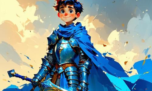 Een dappere ridster, Esmée, staat trots in het midden van de afbeelding, met een glinsterende harnas en een lange blauwe mantel die in de wind wappert. Haar gezicht straalt vastberadenheid uit, met heldere ogen en een zelfverzekerde glimlach. Ze houdt haar zwaard stevig in één hand, klaar om het onbekende onder ogen te zien. Naast haar staat een 12-jarige jongen, de boodschapper, met krullend haar en eenvoudige kleren, die Esmée bewonderend aankijkt. Hij houdt een oude kaart in zijn trillende handen, die de weg naar het hart van het mysterieuze bos aangeeft. De achtergrond is een betoverd bos, met majestueuze bomen met knoestige stammen en bladeren in een stralend groen, terwijl zonnestralen door het loof breken en lichte patronen op de grond creëren. Kleurrijke bloemen en magische paddenstoelen fleuren de ondergroei op en voegen een vleugje magie toe aan de omgeving. De belangrijkste situatie toont Esmée en de boodschapper die zich voorbereiden om het Verboden Woud binnen te gaan, een mysterieuze en onheilspellende plek waar avontuur en gevaar hen wachten. Schaduwen dansen tussen de bomen, wat de aanwezigheid van fantastische wezens suggereert, terwijl een lichte mist de grond omhult en de mysterieuze sfeer versterkt.