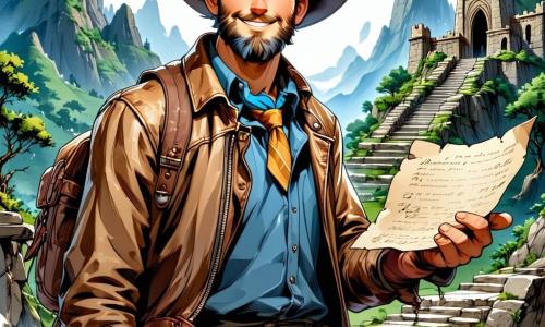 Un hombre de unos treinta años, Elías, se encuentra en el centro de la imagen, con ojos brillantes y una barba ligeramente despeinada. Lleva una vieja chaqueta de cuero y un sombrero marrón, y su rostro expresa una mezcla de emoción y asombro al descubrir una antigua ciudad perdida. Sostiene un viejo pergamino en una mano, señalando una majestuosa estructura a lo lejos. A su lado, un joven de doce años, Mateo, con cabello castaño y ojos brillantes, observa con admiración el descubrimiento. Lleva una camiseta colorida y un short, y sostiene una pequeña linterna, listo para explorar. La escena tiene lugar en una vasta cueva, iluminada por cristales brillantes que proyectan una suave luz azul sobre las paredes de piedra. En el centro, emergen ruinas de una ciudad antigua, con edificios cubiertos de hiedra y estatuas misteriosas, creando una atmósfera mágica e intrigante. La situación principal muestra a Elías y Mateo, maravillados, descubriendo juntos la belleza de esta ciudad olvidada, listos para desvelar los secretos de su pasado mientras sienten la emoción de una nueva aventura.
