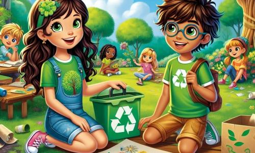 Clara, uma menina de 12 anos, tem grandes olhos brilhantes e cabelos castanhos ondulados, vestindo uma camiseta verde com um desenho de árvore e um short de jeans. Ela está sorridente e determinada, segurando um cartaz feito à mão que diz 