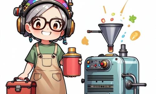 Lächelnde, konzentrierte Erfinderin mit grauem, lockerem Dutt und schief sitzenden runden Brillen, beige, farbfleckige Schürze, trägt einen selbstgebastelten Toaster-Helm mit kleinem roten Fähnchen, einer Mini-Trompete und großem Metalltrichter; sie hält behutsam eine bunte Brotdose und justiert den Helm, links steht Malik, 12, kurz braunes Haar, grünes T‑Shirt und Cargohose, lacht und hält eine glänzende Brotdose wie einen kleinen Helm, verschmitzter Blick zur Frau, die getigerte Katze Zwirn mit halb geschlossenen Augen schnuppert auf der Werkbank an einem alten Wecker neben Werkzeugen, Schauplatz ein sonniger Park mit grüner Wiese, rot-weiß karierter Decke, Weidenkörben, Bäumen und Wiesenblumen, im Hintergrund Nachbarn auf Bänken, fröhliche, leicht chaotische Demonstration des blinkenden, sprechenden Bastelhelms mit Mini-Fanfare, schiefem Fähnchen und schwebenden Noten, freundliche Atmosphäre, lebhafte Farben, weiche Konturen und überzeichnet niedliche Ausdrücke.