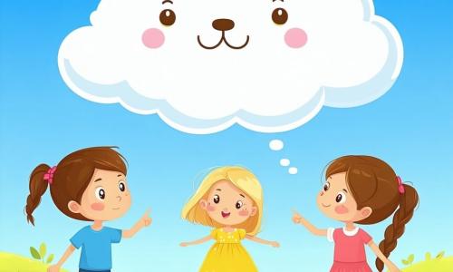 Există 3 personaje: - Mara: O fetiță de 10 ani, cu părul lung și brunet și ochi strălucitori de curiozitate. Poartă o rochie galbenă strălucitoare și stă în centru, admirând cu uimire un nor pufos pe cer. - Daria: O fetiță de 9 ani, cu părul blond împletit în două codițe. Poartă un tricou albastru și o pereche de pantaloni scurți din denim. Este la stânga lui Mara, arătând cu degetul spre norul în formă de ursuleț. - Ilinca: O fetiță de 8 ani, cu părul castaniu și ochelari rotunzi. Este la dreapta lui Mara, zâmbind și ținând o mică praștie din lemn, pregătită să arunce o piatră în fântână. Locul unde se desfășoară situația principală este o poiană însorită, înconjurată de copaci majestuoși cu frunze verzi strălucitoare. În centru, o fântână veche din piatră, împodobită cu viță de vie înflorită, strălucește sub razele soarelui. Cerul este de un albastru strălucitor, presărat cu nori albi și pufoși care plutesc ușor. Situația principală arată cele trei fetițe contemplând norul care seamănă cu un urs, discutând vesel despre justiție și prietenie. Râsetele și uimirea se citesc pe fețele lor, în timp ce o briză ușoară face florile din jurul lor să danseze.