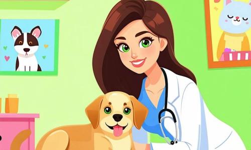 La scena si svolge in una clinica veterinaria luminosa e accogliente, con pareti dipinte di verde pastello e manifesti colorati di animali. Al centro, la Dottoressa Clara, una donna di circa trent'anni con lunghi capelli castani e occhi verdi scintillanti, esamina un piccolo Labrador di nome Leo con un sorriso rassicurante. Indossa un camice bianco e la sua espressione è concentrata e benevola, mostrando il suo amore per gli animali. Accanto a lei, Marco, un ragazzo di dodici anni con occhiali e capelli castani disordinati, tiene uno stetoscopio, pronto ad aiutare, con un volto segnato dall'eccitazione e dall'ammirazione. In un angolo della stanza, una bambina di dieci anni, Sofia, con capelli biondi e ricci, guarda con curiosità, tenendo un peluche, sognando di diventare veterinaria un giorno. La clinica è piena di luce naturale grazie a grandi finestre, e giocattoli per animali sono sparsi sul pavimento, creando un'atmosfera calda e gioiosa. La scena principale mostra Clara che si prende cura di Leo, mentre Marco e Sofia osservano, impazienti di imparare e partecipare a questa bella avventura veterinaria.