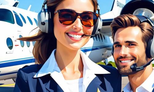 O femeie pilot, Ana, zâmbitoare și plină de energie, poartă o combinație de pilot albastră închisă cu stele aurii pe umeri. Are părul castaniu prins într-o coadă de cal și ochelari de soare pe frunte, în timp ce verifică instrumentele unui avion mare. Lângă ea, Mihai, un bărbat de aproximativ 30 de ani, cu părul brun și barbă îngrijită, zâmbește ținând o cheie reglabilă, pregătit să o ajute pe Ana. El poartă o cămașă de mecanic și stă aproape de avion, admirând munca colegei sale. Locul este un aeroport aglomerat, cu un cer albastru deschis presărat cu câteva nori albi, avioane în fundal și copii care se joacă și privesc cu uimire. Situația principală o arată pe Ana pregătindu-se pentru zbor, înconjurată de copii curioși care visează să devină piloți, în timp ce le explică cu entuziasm cum funcționează un avion și importanța siguranței în zbor.
