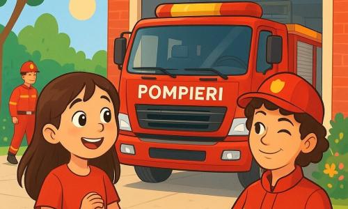 O tânără, Luna, în vârstă de aproximativ 10 ani, cu părul lung și castaniu și ochi plini de curiozitate, poartă un tricou roșu și o pereche de pantaloni negri. Ea zâmbește cu uimire, observând o mare camionetă de pompieri roșie strălucitoare, pregătită să plece în intervenție. Lângă ea, mama ei, o femeie în jurul vârstei de 30 de ani, cu părul scurt și ondulat, îmbrăcată într-un uniformă de pompier roșie și o șapcă, îi face cu ochiul, arătându-și sprijinul și mândria. Scena are loc la stația de pompieri, un clădire din cărămidă roșie cu uși mari albe deschise, lăsând să se vadă echipamentele de salvare bine organizate și uneltele strălucitoare. Soarele strălucește, iluminând împrejurimile, în timp ce copacii verzi și florile colorate înconjoară stația. Luna și mama ei se pregătesc să răspundă la o alarmă, cu pompierii din fundal care se agită în jurul camionetei, pregătiți să plece în misiune. Emoția și adrenalina sunt palpabile în aer, în timp ce Luna visează să devină o eroină ca mama ei.