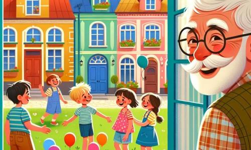 Personajul principal este un bărbat în vârstă, cu fața zâmbitoare și binevoitoare, mustață albă și ochelari rotunzi. Este îmbrăcat cu o cămașă colorată cu carouri și o vestă din lână, stând la o fereastră deschisă, privind cu tandrețe copiii care se joacă jos. Ana, o fetiță de 8 ani, are părul lung și brunet și poartă o rochie roz cu buline. Ea stă în picioare, cu mâinile pe șolduri, zâmbind larg, ascultând cu atenție povestea Domnului Andrei. Mihai, un băiat de 9 ani, are părul blond și zbârlit și poartă un tricou albastru. El stă pe pervazul feronestrei, cu ochii strălucind de curiozitate, în timp ce Radu, un alt băiat de 8 ani, cu ochelari și un pulover verde, se apleacă înainte, captiv de cuvintele dascălului. Scena are loc într-un oraș mic și însorit, cu case colorate și un parc verde în jos, unde copiii se joacă cu baloane și jucării. Flori multicolore marginesc calea, iar un cer albastru des adaugă o notă veselă întregului peisaj. Situația principală îl arată pe Domnul Andrei împărtășind amintiri din viața sa de dascăl cu copiii, vorbindu-le despre importanța educației și încurajându-i să viseze și să învețe. Copiii, fascinați, îl ascultă cu atenție, fețele lor fiind iluminate de entuziasm și curiozitate.