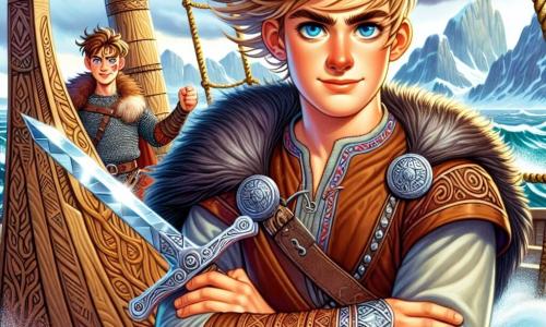 Un tânăr viking pe nume Bjorn, un bărbat de aproximativ 18 ani, stă mândru pe puntea drakkarului său, cu părul blond fluturând în vânt. Fața lui este marcată de determinare și excitație, cu ochii albaștri strălucind de curaj. Poartă o tunică din piele brună ornamentată cu motive nordice și un coif cu coarne, mânuind o sabie strălucitoare sub cerul înnorat. Lângă el, Erik, un alt tânăr viking de aproximativ 17 ani, are o expresie provocatoare pe față. Are părul brun zbârlit și poartă o armură din metal strălucitor. Se află puțin înapoi, cu brațele încrucișate, observându-l pe Bjorn cu o urmă de rivalitate în ochi. Drakkarul navighează pe o mare tumultoasă, cu valuri furioase lovind corpul din lemn sculptat al navei. În fundal, munți abrupți se ridică, acoperiți de zăpadă, în timp ce cerul este întunecat de nori amenințători. Situația principală îi arată pe Bjorn și Erik pregătindu-se să înfrunte o furtună iminentă, cu vântul urlând în jurul lor și fulgerele iluminând cerul, simbolizând provocarea care îi așteaptă.