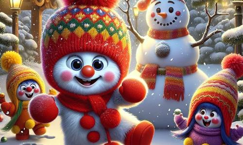 Gori, un gorro de lana rojo brillante con pompones, sonríe alegremente mientras danza en un jardín nevado, rodeado de copos de nieve que caen suavemente. Sus ojos brillan de emoción y su sonrisa irradia felicidad. A su lado, Griselda y Guille, dos guantes de lana de colores vivos, ríen lanzando bolas de nieve, moviendo los dedos con entusiasmo. Griselda tiene un rostro redondo y alegre, mientras que Guille, con su expresión traviesa, parece listo para hacer una broma. El jardín es un lugar mágico, decorado con luces brillantes y un gran muñeco de nieve sonriente, Nieve, que se erige orgullosamente en el centro, con una zanahoria como nariz y brazos de ramas. Los árboles están cubiertos de una gruesa capa de nieve, y huellas de pasos llevan a una mesa llena de galletas de jengibre. La escena muestra a Gori y sus amigos en plena fiesta invernal, riendo y jugando en la nieve, celebrando la amistad y la magia de la temporada con risas y sonrisas radiantes.