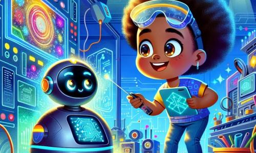 Un mic aspirator robotic numit Bobo, cu un corp rotund și ochi strălucitori, exprimă o mare curiozitate în timp ce explorează un laborator futurist. Roțile sale mici strălucesc sub lumini colorate, iar el privește cu fascinație un ecran holografic care proiectează imagini sclipitoare. Lângă el, Lila, o fetiță cu părul creț și ochi sclipitori, zâmbește entuziastă, ținând o tabletă în mâini. Ea poartă un tricou cu modele de circuite electronice și ochelari de protecție pe frunte, pregătită să descopere secretele laboratorului. Kian, un băiat cu părul scurt și ochelari rotunzi, se apleacă asupra unei mașini complexe, concentrat și hotărât. El este îmbrăcat într-o salopetă albastră, iar fața lui arată o expresie de concentrare intensă în timp ce ajustează cabluri. Laboratorul este un spațiu vibrant, plin de mașini futuriste, ecrane holografice flotante și lumini clipeitoare. Pereții sunt acoperiți cu panouri de sticlă transparentă, lăsând să se vadă un cer albastru și vehicule zburătoare în exterior. Principala situație îi arată pe Bobo, Lila și Kian uniți în căutarea misterelor Proiectului Aeromind, lucrând împreună printre gadgeturi și holograme, pregătiți să facă o mare descoperire care va schimba orașul lor pentru totdeauna.