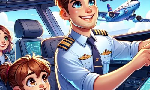 Personajul principal, un bărbat pe nume Andrei, este un pilot zâmbitor cu părul brun și ochi strălucitori de bucurie. El poartă o uniformă de pilot albastră cu epauleți aurii și se află mândru în cockpitul avionului, cu mâinile pe comenzile de zbor, pregătit pentru decolare. Lângă el, copilotul său Ioana, o femeie de aproximativ 30 de ani cu părul blond prins în coc, este concentrată pe instrumentele de zbor. Ea poartă, de asemenea, o uniformă de pilot și privește cu hotărâre ecranul de control. În fundal, un băiețel pe nume Mihai, de aproximativ 8 ani, stă la o fereastră a avionului, cu ochii mari de uimire. Are părul castaniu și poartă un tricou roșu, ținând în mâini o jucărie mică de avion. Scena se desfășoară în interiorul unui cockpit modern, cu panouri de control luminoase, ecrane care afișează date de zbor și o priveliște spectaculoasă prin parbriz, unde se pot observa nori albi și un cer albastru strălucitor. Situația principală arată cum Andrei și Ioana pregătesc avionul pentru decolare, în timp ce Mihai, entuziasmat, admiră peisajul aerian din fața lui, pregătit să trăiască o aventură de neuitat în ceruri.