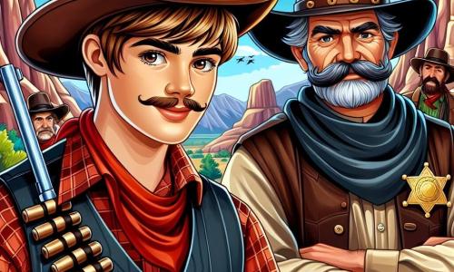 Jake Malone, un tânăr cowboy de aproximativ 20 de ani, este reprezentat cu o pălărie mare de cowboy, o cămașă în carouri roșie și o vestă din piele. Fața lui este marcată de un zâmbet încrezător și ochi strălucitori de aventură, în timp ce își ține pistolul la brâu, pregătit să apere nevinovații. Lângă el se află șeriful, un bărbat robust de aproximativ 40 de ani, cu o mustață groasă și un ecuson strălucitor pe piept. El observă atent bandiții, expresia sa determinată trădând autoritatea sa. Decorul se află în valea Hanging Rock, înconjurată de munți măreți și stânci abrupte, sub un cer albastru strălucitor, unde praful de pe sol se ridică în voia vântului cald. Scena principală arată pe Jake și șerif confruntând un grup de bandiți amenințători, pregătiți să lupte pentru a proteja călătorii nevinovați. Bandiții, cu fețe aspre și haine uzate, par ezitanți, în timp ce atmosfera este tensionată, plină de suspans și excitație.