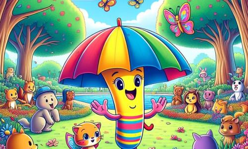 Pipo, un alegre paraguas colorido con rayas azules, amarillas y rojas, se encuentra en el centro del parque, con una gran sonrisa en su rostro y los brazos abiertos, listo para recibir a todos sus amigos. Lila, una mariposa brillante con alas multicolores, vuela a su alrededor, expresando emoción y alegría mientras agita sus delicadas alas. El parque es un lugar encantador, lleno de flores vibrantes, grandes árboles verdes y un cielo azul claro salpicado de nubes blancas. Al fondo, niños y animales se reúnen, curiosos y entusiastas, escuchando atentamente a Pipo y Lila. La escena principal muestra a Pipo y Lila hablando con un grupo de animales y niños, animándolos a proteger su entorno y cuidar la naturaleza, creando una atmósfera de camaradería y compromiso por un futuro mejor.