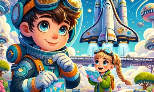 Hugo, un niño de ocho años con el pelo castaño alborotado y ojos llenos de curiosidad, está frente a su magnífica nave espacial, la Exploradora Solar. Lleva un traje de astronauta azul con estrellas brillantes, y su rostro expresa emoción mezclada con un poco de nerviosismo. A su lado, su amiga Lila, una niña de siete años con trenzas rubias y una sonrisa alentadora, sostiene una pequeña tableta con planes de viaje. Ella lleva una chaqueta verde y gafas de protección en la frente, lista para ayudarlo. El escenario es una gran plataforma de lanzamiento flotante, rodeada de jardines verticales y robots coloridos que trabajan. El cielo es de un azul brillante, salpicado de nubes esponjosas y naves espaciales que pasan a lo lejos. Hugo ajusta los últimos detalles de su nave, mientras Lila le muestra las cartas estelares. Se preparan para una increíble aventura por el espacio, soñando con descubrir mundos desconocidos y estrellas brillantes.