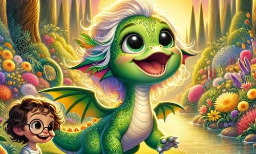 Un mic dragon numit Doru, cu solzi verzi strălucitori și ochi mari plini de curiozitate, stă pe marginea unui lac strălucitor, cu un zâmbet larg pe față. Își bate aripile cu entuziasm, pregătit să exploreze. Lângă el, Mia, o fetiță cu părul blond și creț, poartă o rochie colorată și are un aer uimit, ținând o hartă veche în mâini. Se apleacă ușor înainte, fascinată de peisaj. Leo, un băiețel cu părul brun și ochelari rotunzi, stă pe o piatră, râzând de bucurie. Poartă un tricou cu dungi și îl privește pe Doru cu admirație, ochii îi strălucesc de fericire. Locul este o grădină secretă, plină de flori strălucitoare de toate culorile, cu copaci majestuoși care dansează ușor în vânt. Soarele strălucește deasupra, creând reflexii strălucitoare pe apă. Situația principală arată cei trei prieteni descoperind un loc magic, râzând și împărtășind bucuria de a fi împreună în această aventură de neuitat.