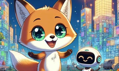 Un pequeño zorro de pelaje ámbar y ojos verdes brillantes de curiosidad se encuentra en el centro de una ciudad futurista, maravillado por los edificios de cristal que brillan bajo el sol. Observa con fascinación los paneles solares integrados en las paredes de los edificios, mientras una sonrisa alegre ilumina su rostro. A su lado, un pequeño robot de formas redondas y ojos brillantes, con una expresión amigable, lo anima con entusiasmo. Levanta una mano metálica para mostrar un holograma colorido que representa el mapa de la ciudad, listo para guiar a su nuevo amigo. El escenario es una ciudad futurista, donde los edificios se elevan como cristales gigantes, iluminados por luces brillantes y pantallas holográficas flotantes. Vehículos flotantes se deslizan silenciosamente por el aire, mientras jardines colgantes añaden un toque de verdor a este paisaje tecnológico. La situación principal muestra al pequeño zorro y al robot explorando juntos la ciudad, el zorro deslumbrado por las maravillas que lo rodean, listo para descubrir los secretos de este nuevo mundo.
