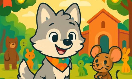 Luna, een kleine wolf met een zachte, zilveren vacht, staat in het midden van een vrolijk festival, haar gezicht straalt van vreugde en opwinding. Ze draagt een kleurrijke sjaal om haar nek en kijkt met sprankelende ogen naar de versieringen om haar heen. Naast haar staat Mino, een kleine muis met grote oren en een bruine vacht, die bemoedigend glimlacht, zijn ogen stralen vriendschap uit. Hij staat op een klein doosje om beter te kunnen zien, klaar om haar te helpen haar zenuwen te overwinnen. De locatie is een levendig cultureel centrum, omringd door majestueuze bomen, met lichtslingers en kleurrijke vlaggen die in de wind wapperen. Dieren van allerlei soorten verzamelen zich, wat een feestelijke en gastvrije sfeer creëert. Luna en Mino bereiden zich voor om een verhaal over diversiteit te delen, omringd door hun dierenvrienden, die allemaal benieuwd zijn naar wat Luna te vertellen heeft.